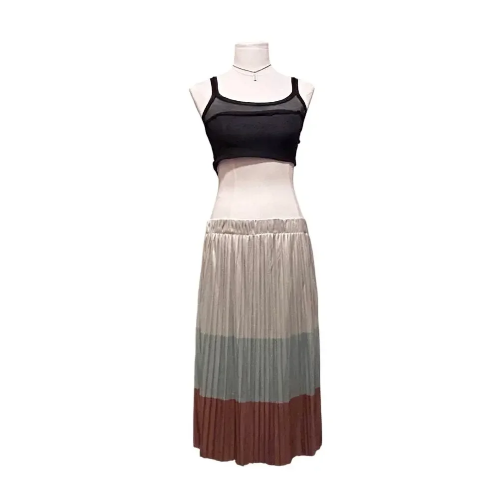 ZARA Color Block Metallic Pleated Skirt, Size Small